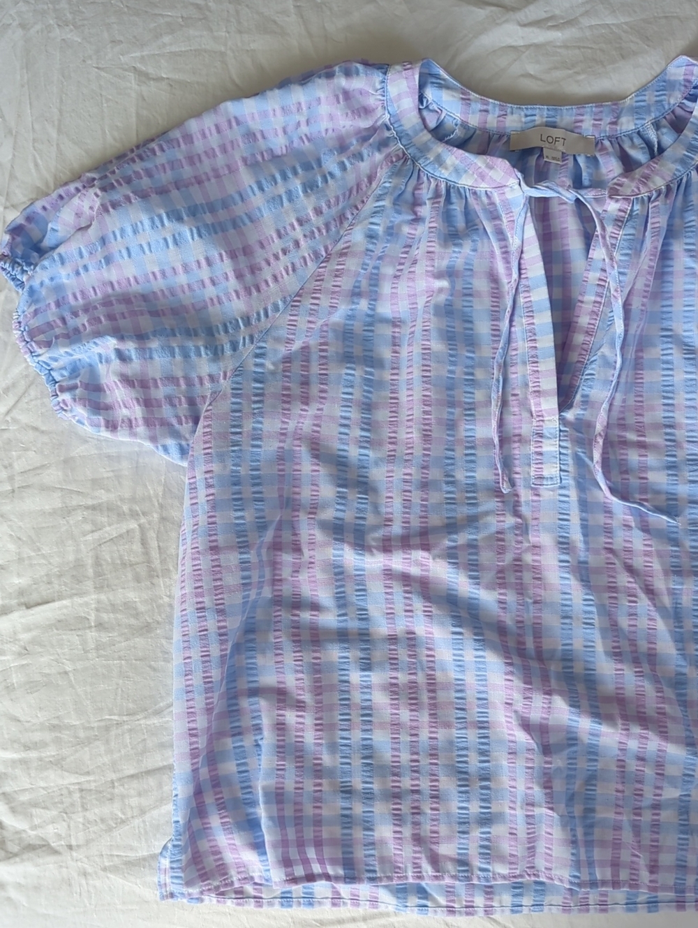 LOFT Pastel Gingham Short Sleeved Blouse